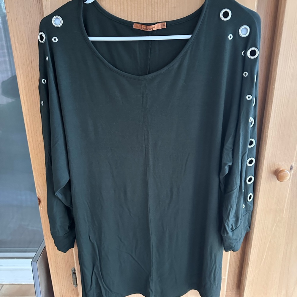Belldini Dark Green Long Sleeve Top with Grommet Details